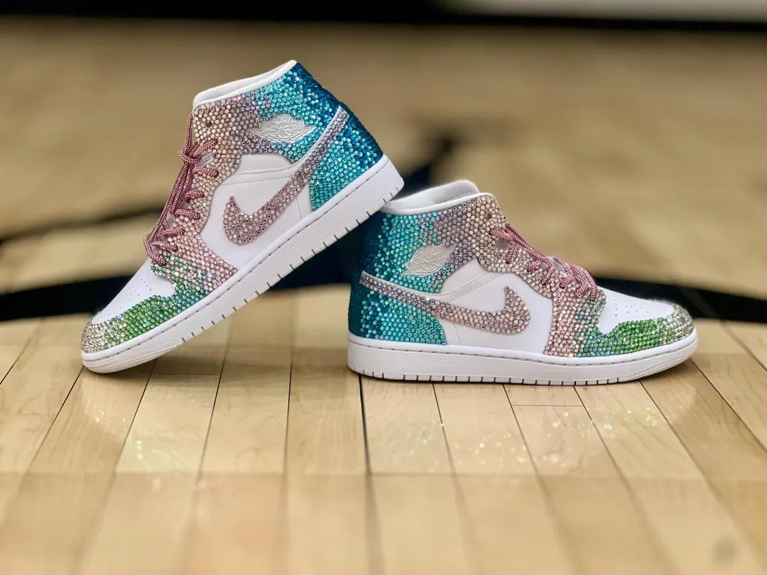 Custom Air Jordan 1 White With Multicolor Rhinestones