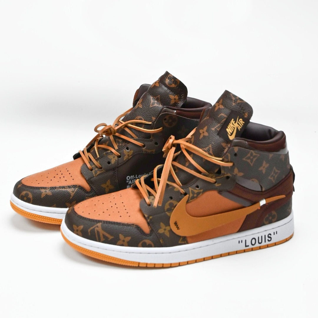 Custom Jordans Travis Scott Brown And Orange With LV Pattern
