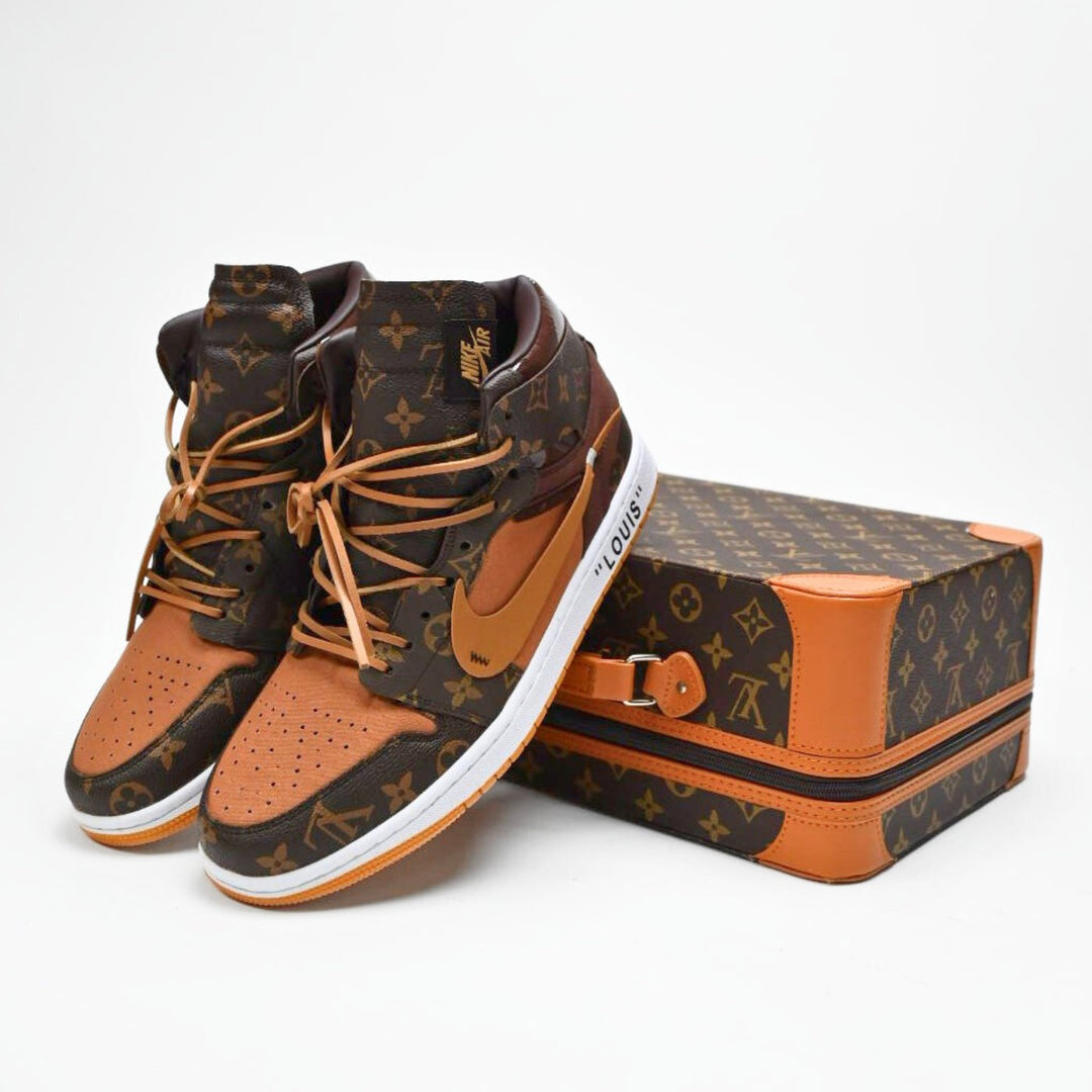 Custom Jordans Travis Scott Brown And Orange With LV Pattern
