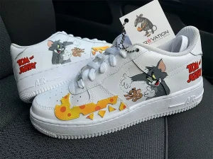Custom Air Force 1 Grey Brown Tom & Jerry Yellow Cheese Swoosh