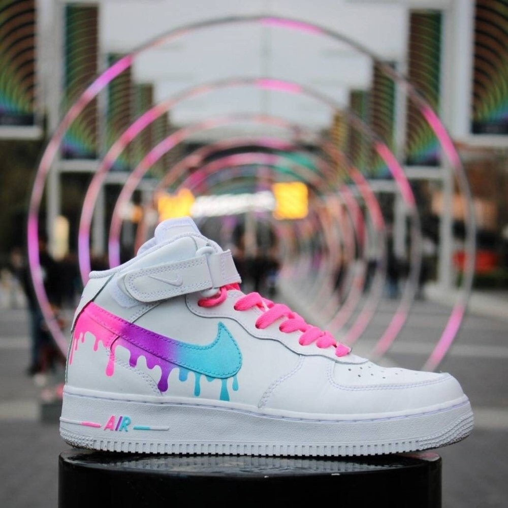 Blue Purple Pink Drip Custom Air Force 1 Mid