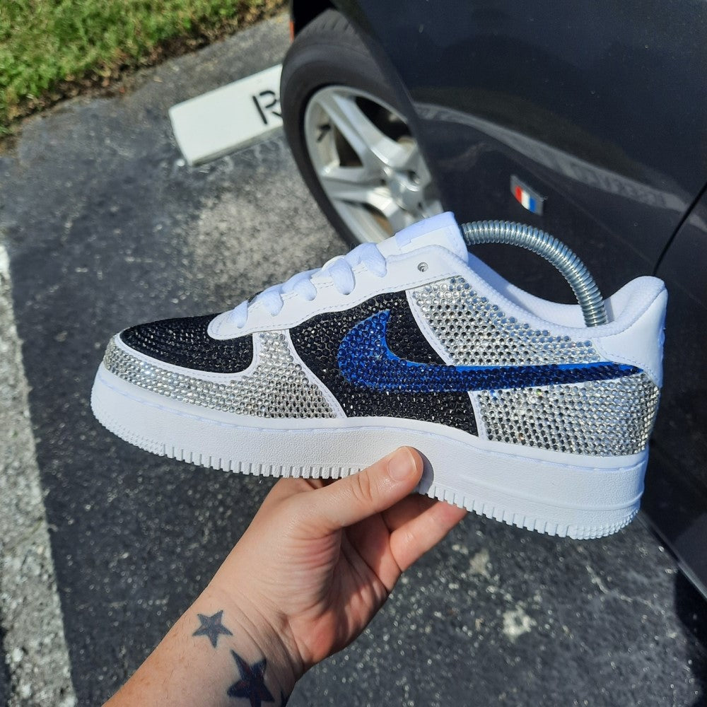 Black White Blue Diamond Wedding Shoes Custom Air Force 1
