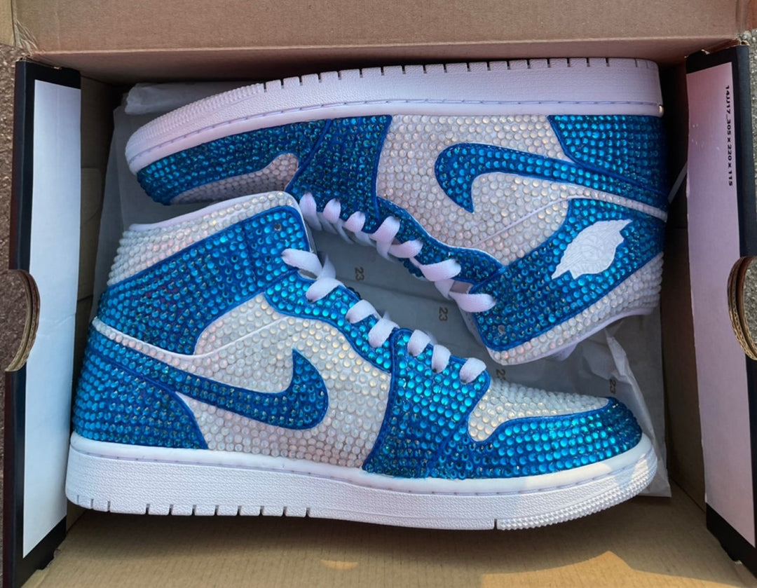 White Blue Diamond Wedding Shoes Custom Air Force 1