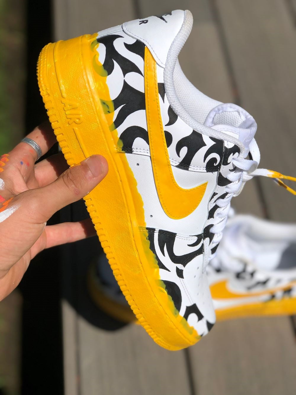 Yellow Black White Tiger Stripes Custom Air Force 1