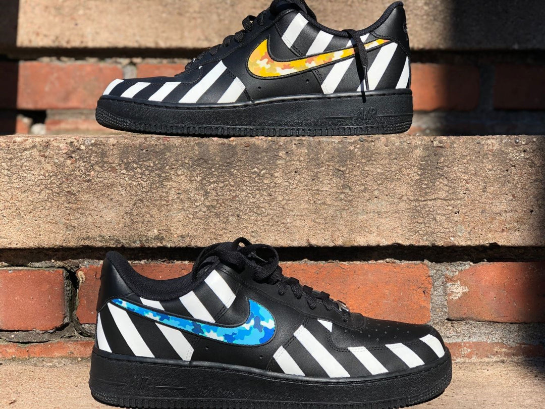 Black White Stripes Blue Yellow Custom Air Force 1