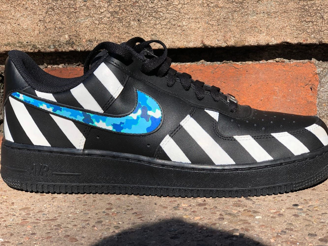 Black White Stripes Blue Yellow Custom Air Force 1