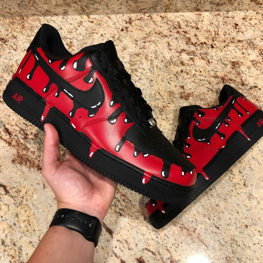 Sneaker Custom Black Drip Cheap Custom Air Force Red Black Drip