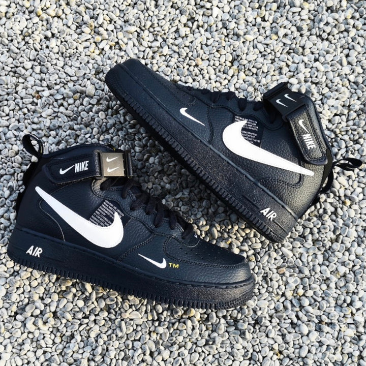 Custom Air Force 1 Black White Double Swoosh Fonts Mid