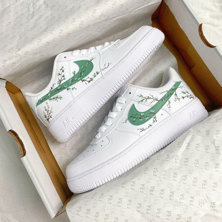 Custom Air Force 1 Green Leaves Brown Branches