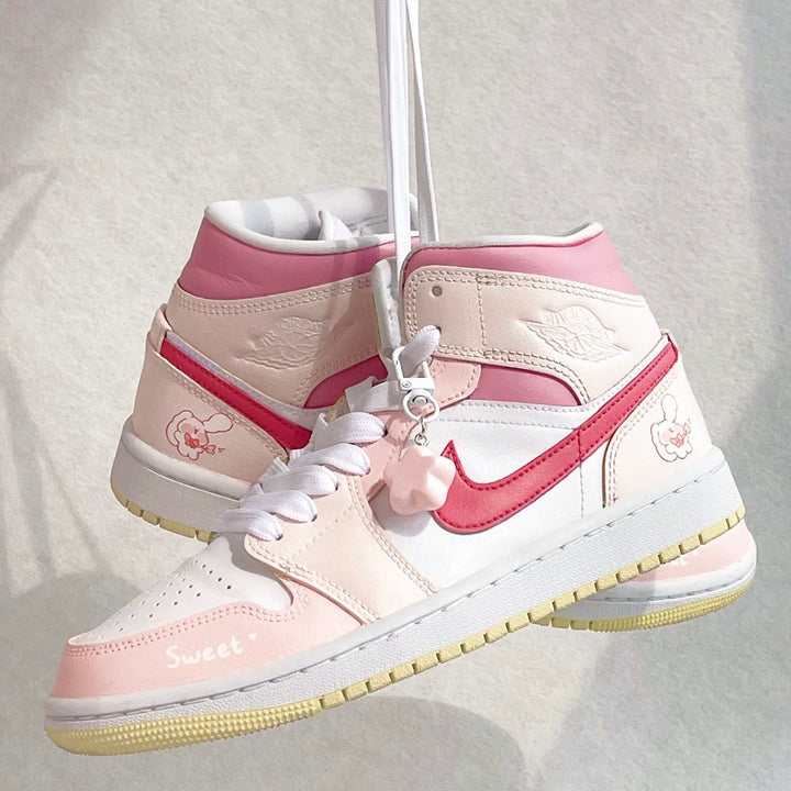 Custom Air Jordan 1 Light And Dark Pink Cartoon Rabbit
