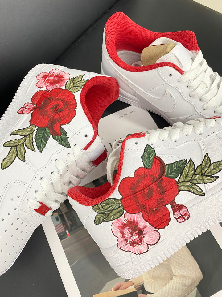 Red Rose Hand Drawing Custom Air Force 1