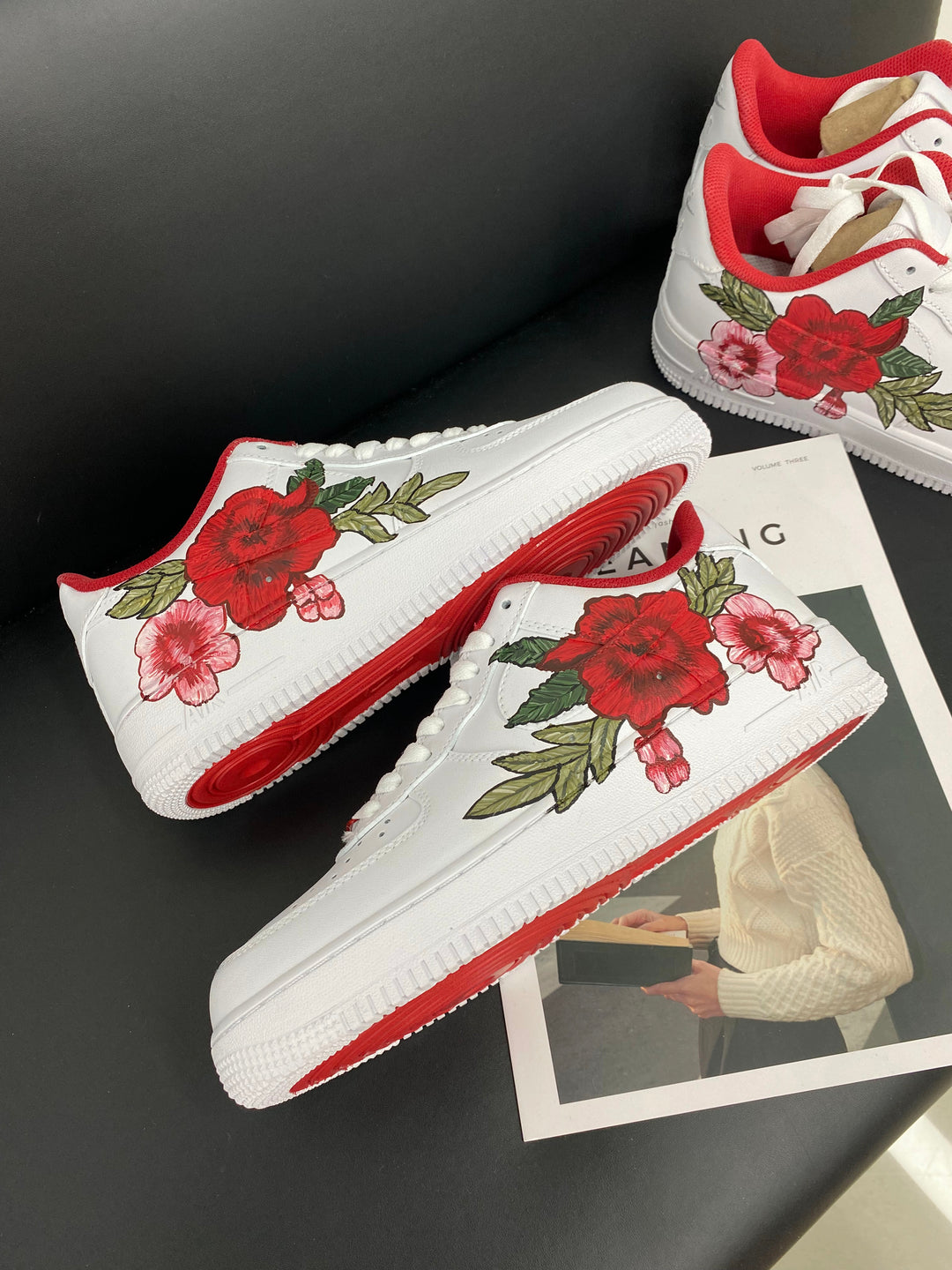 Red Rose Hand Drawing Custom Air Force 1