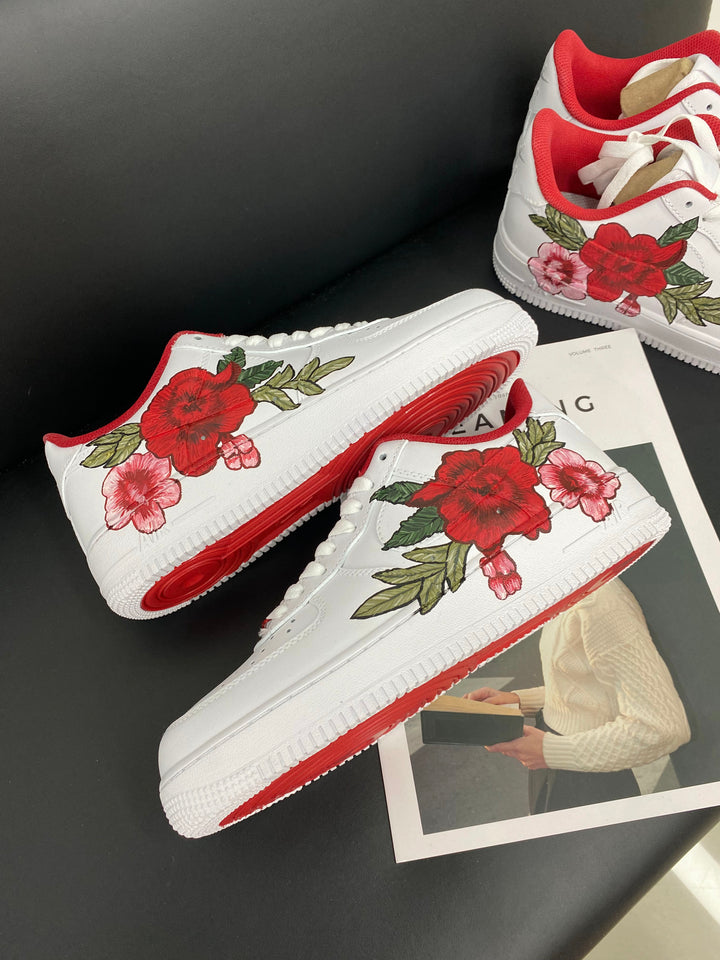 Red Rose Hand Drawing Custom Air Force 1