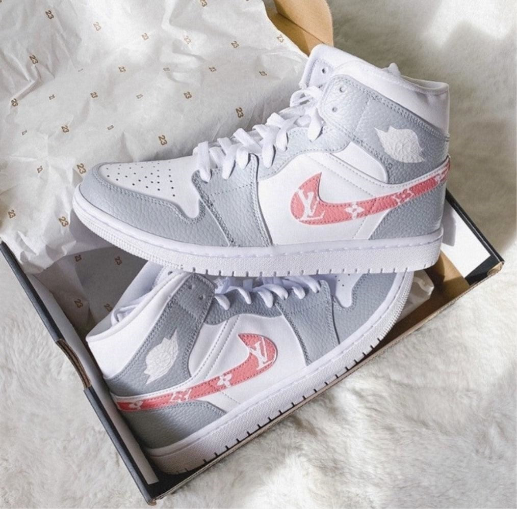 Gray Pink LV Custom Air Jordan 1