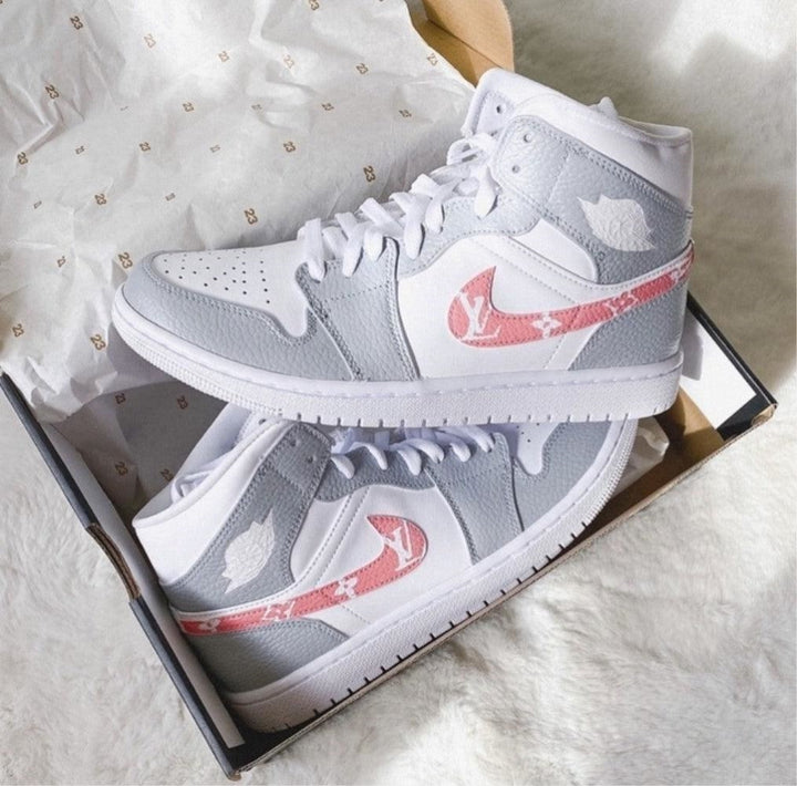 Gray Pink LV Custom Air Jordan 1