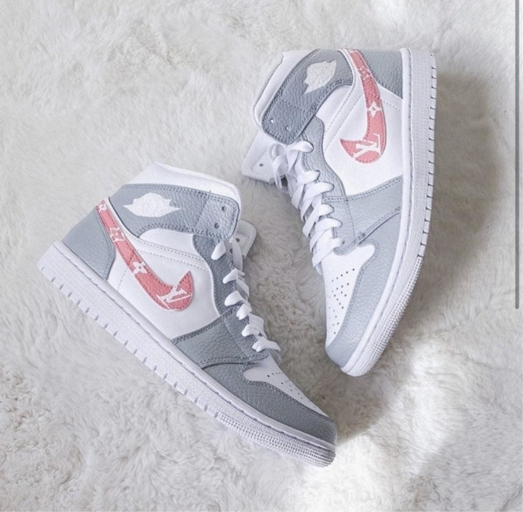 Gray Pink LV Custom Air Jordan 1