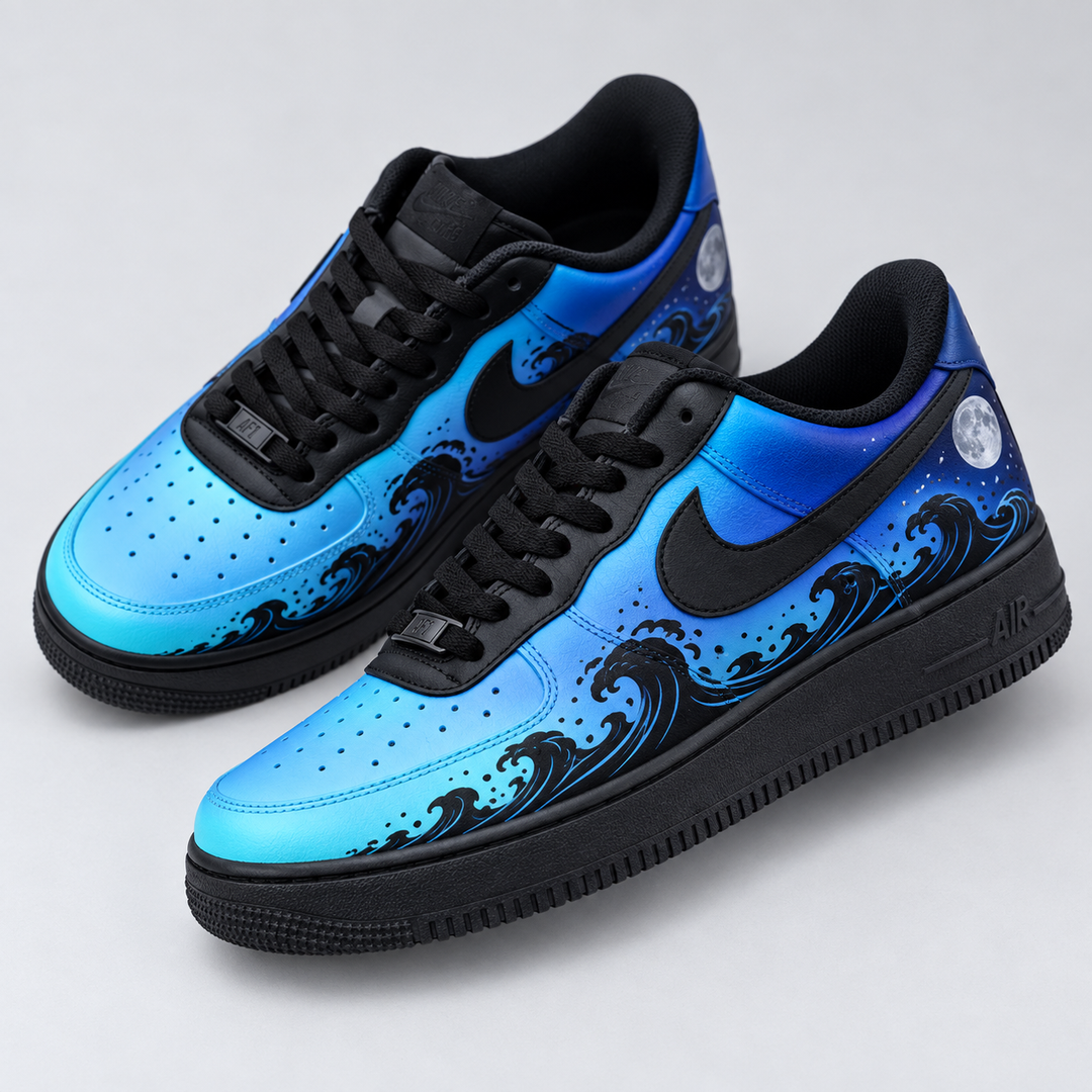 Hand Painted Ocean Wave Custom Air Force 1 Sneakers