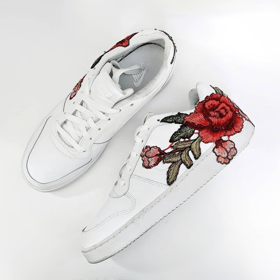 Embroidery Rose Red Blue Custom Nike Air Force 1