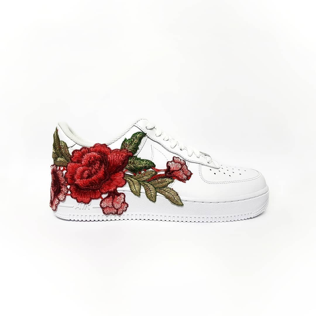 Embroidery Rose Red Custom Nike Air Force 1