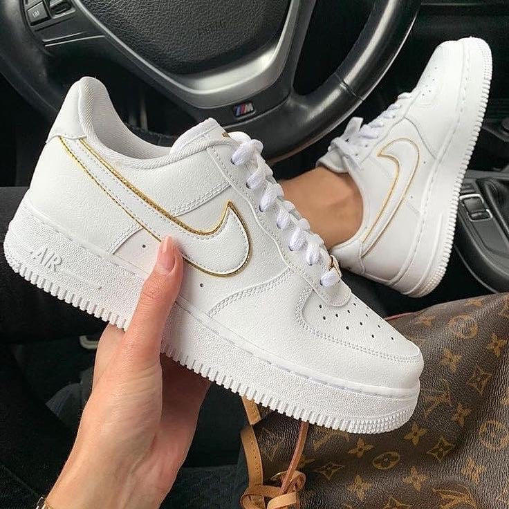 Custom Air Force 1 White Gold Stroke Swoosh