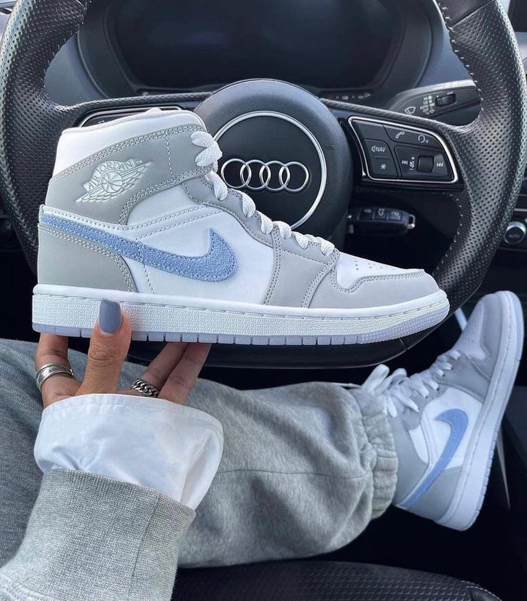 Custom Air Jordan 1 Grey Blue Swoosh High