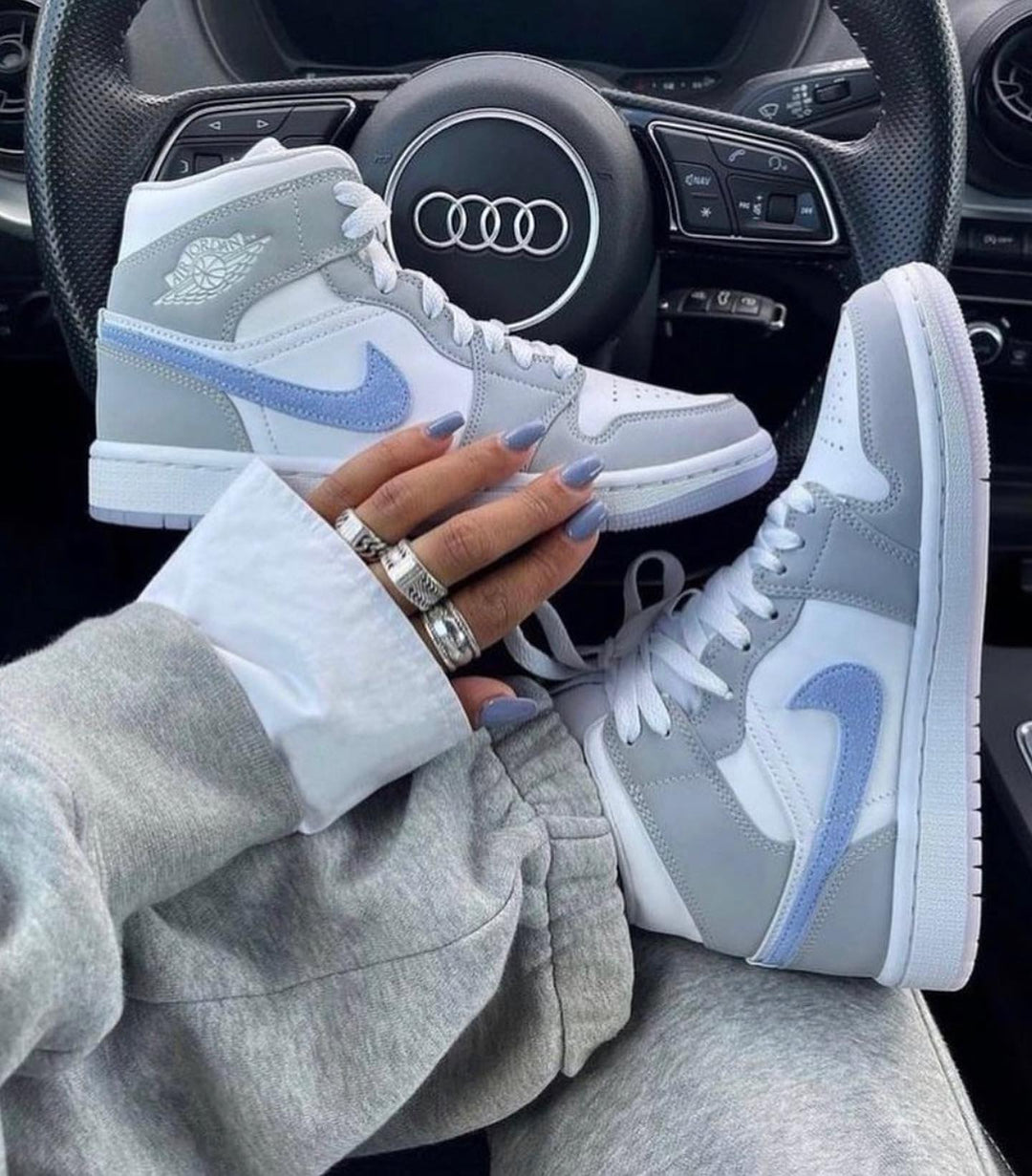 Custom Air Jordan 1 Grey Blue Swoosh High