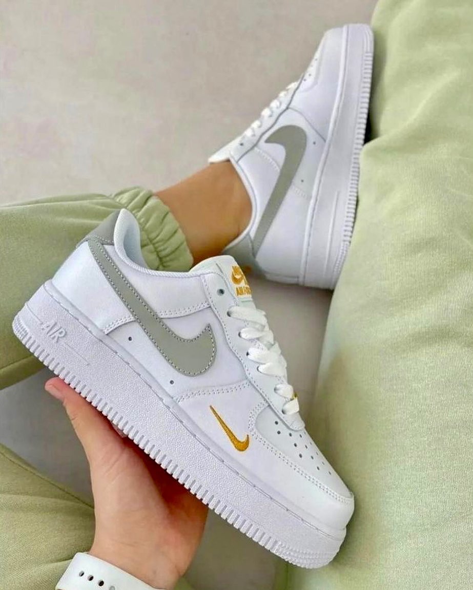 Custom Air Force 1 White Gray-Green Double Swoosh