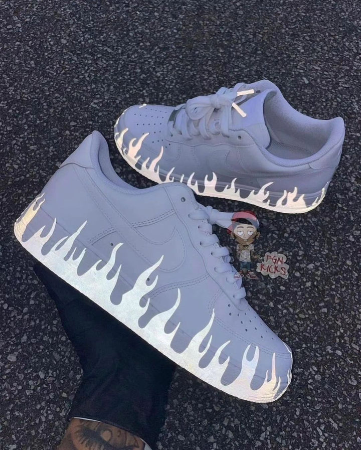 Fired Flame Whtie Black Custom Air Force 1
