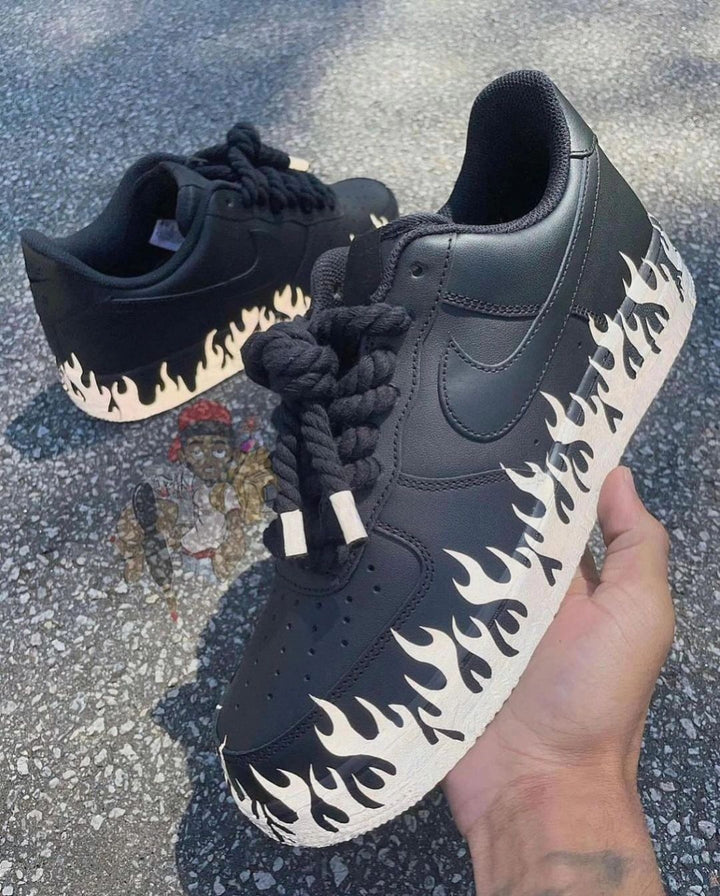 Fired Flame Whtie Black Custom Air Force 1
