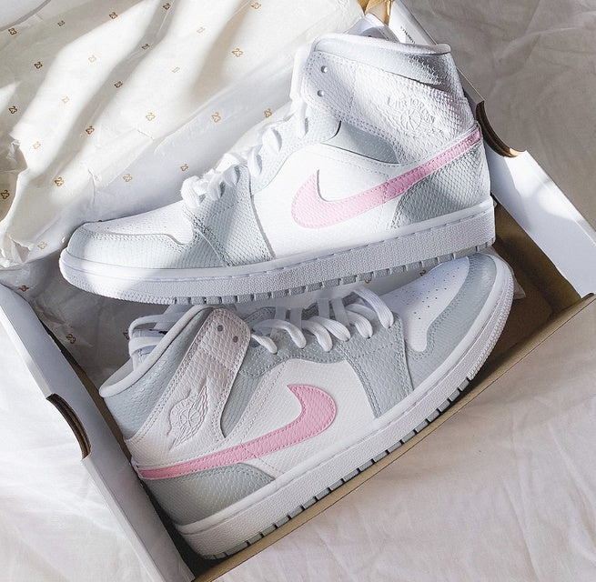 Custom Air Jordan 1 Grey Pink Swoosh