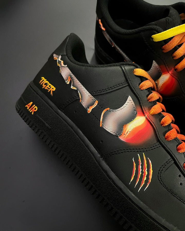 Red Black Orange Flame Flow Claw Marks Custom Air Force 1