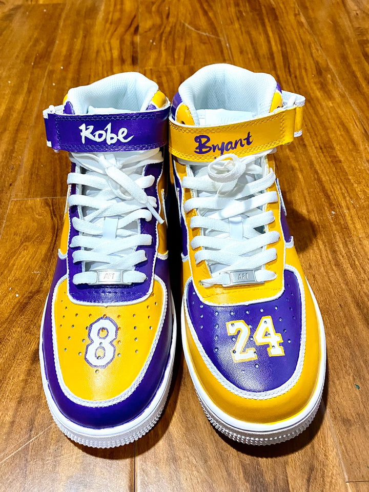 Custom Air Force 1 Purple Yellow Lakers Kobe Mid