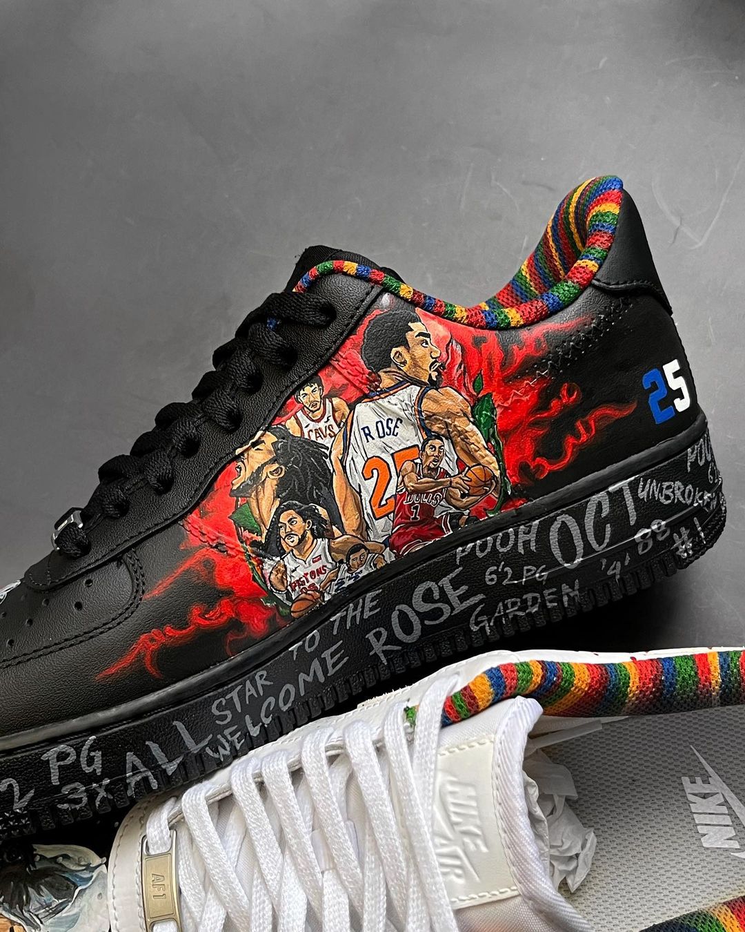 Basketball Star Rose  Black Red Custom Air Force 1