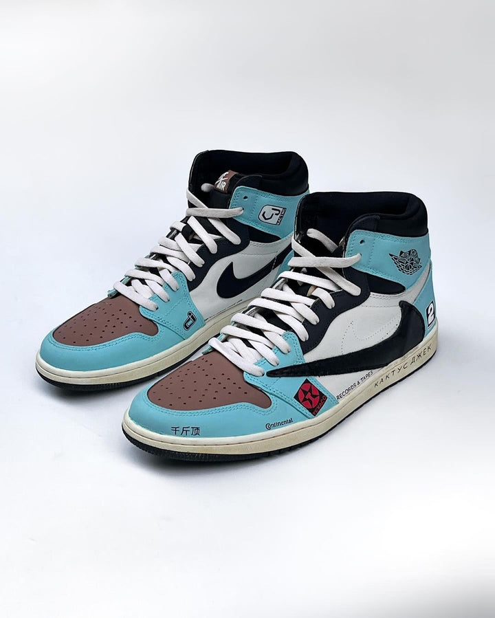 Navy Blue Brown Black Reverse Logo Custom Air Jordan 1