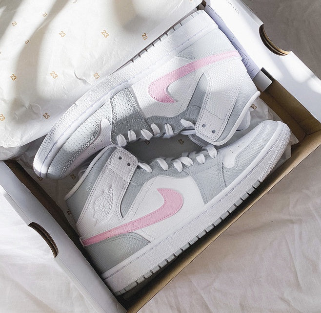 Custom Air Jordan 1 Grey Pink Swoosh