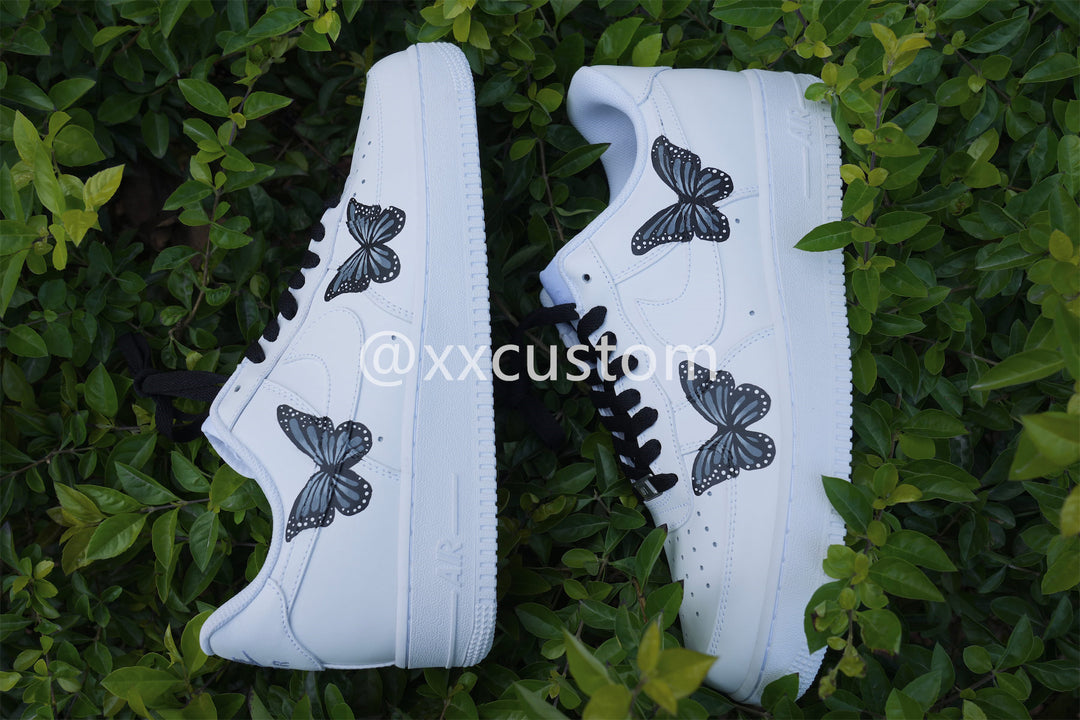 Custom Air Force 1 Dark Blue Butterfly White