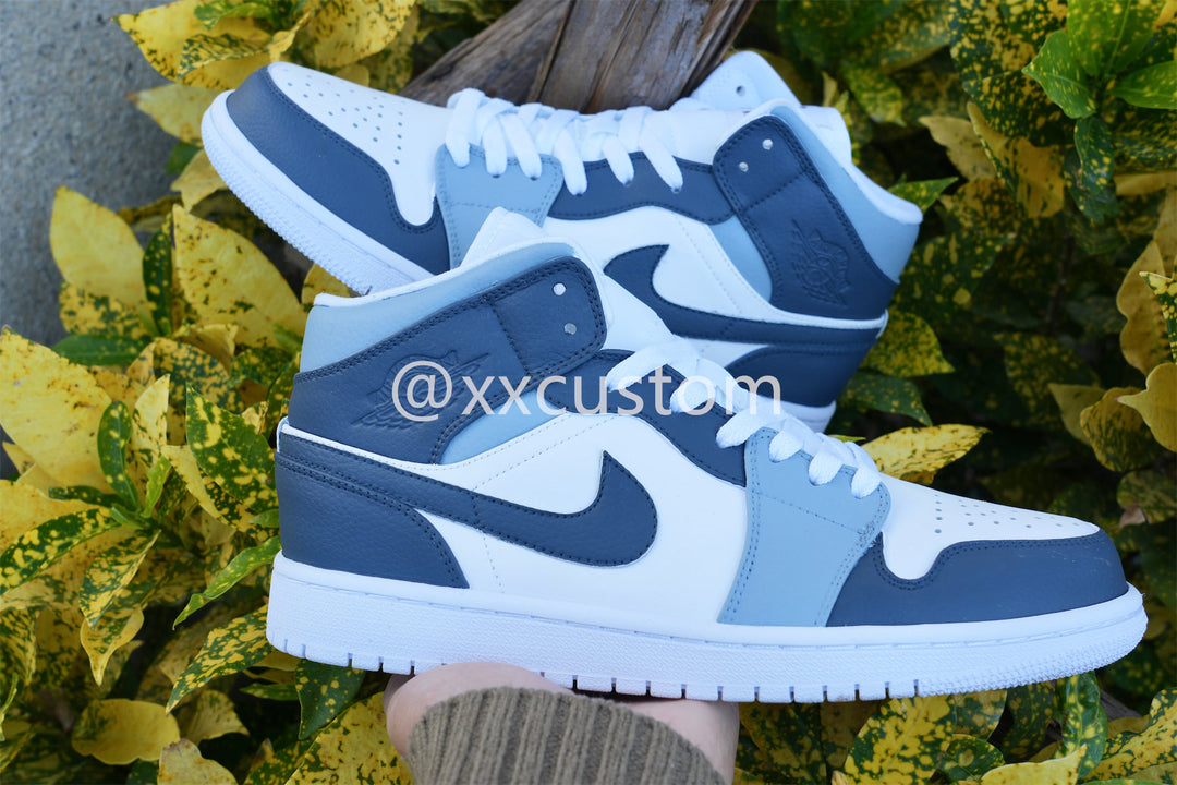 Custom Air Jordan 1 White Light Dark Blue