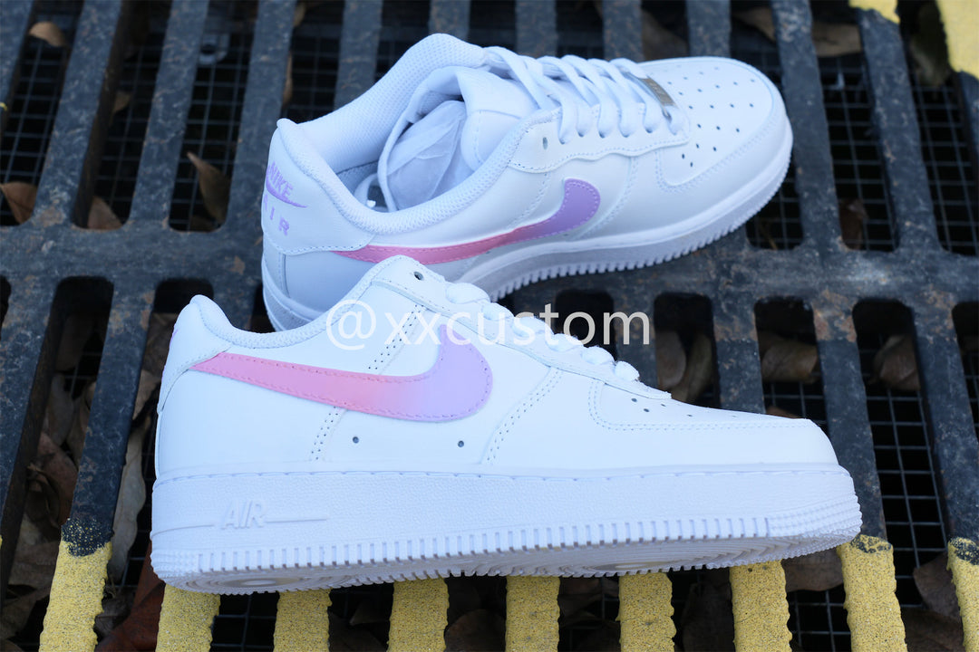 Custom Air Jordan 1 White Pink Purple Gradient Swoosh