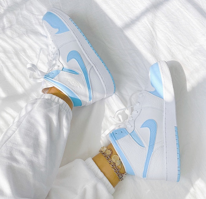 Custom Air Jordan 1 White Blue Mid