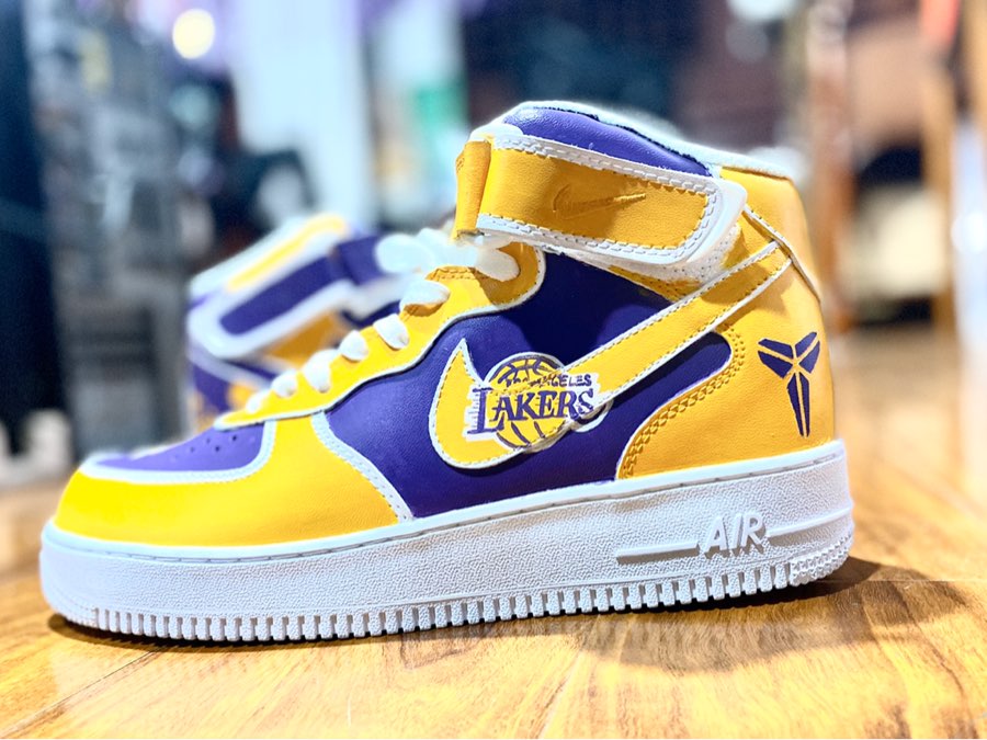 Custom Air Force 1 Purple Yellow Lakers Kobe Mid