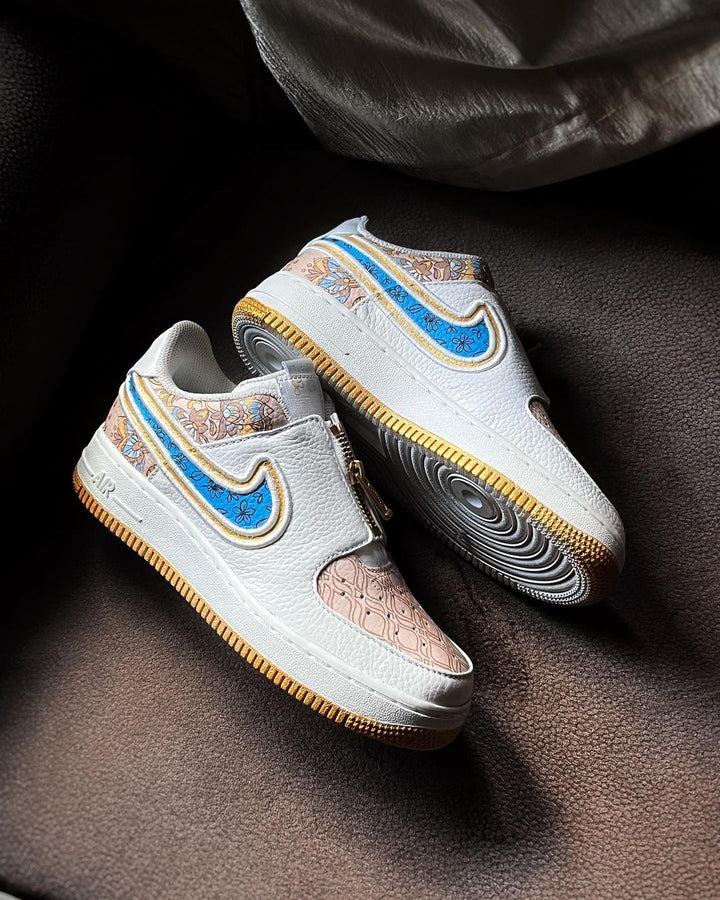 Classical  Flower Grid Blue Khaki Custom Air Force 1