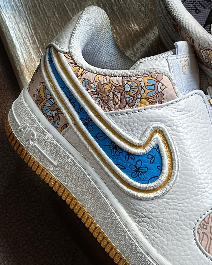 Classical  Flower Grid Blue Khaki Custom Air Force 1