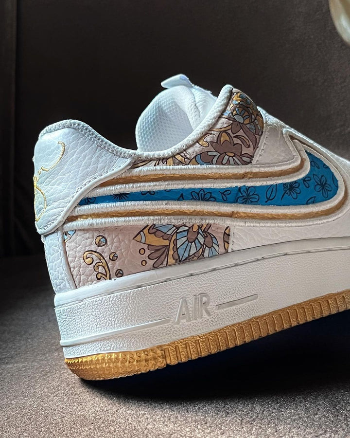 Classical  Flower Grid Blue Khaki Custom Air Force 1