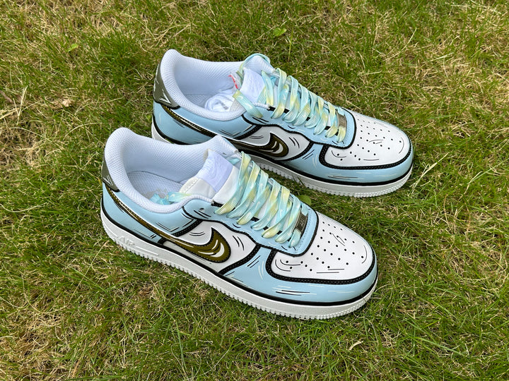 Custom Air Force 1 Blue Gold Cartoon