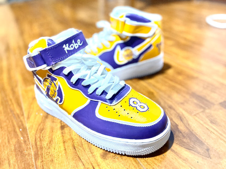 Custom Air Force 1 Purple Yellow Lakers Kobe Mid