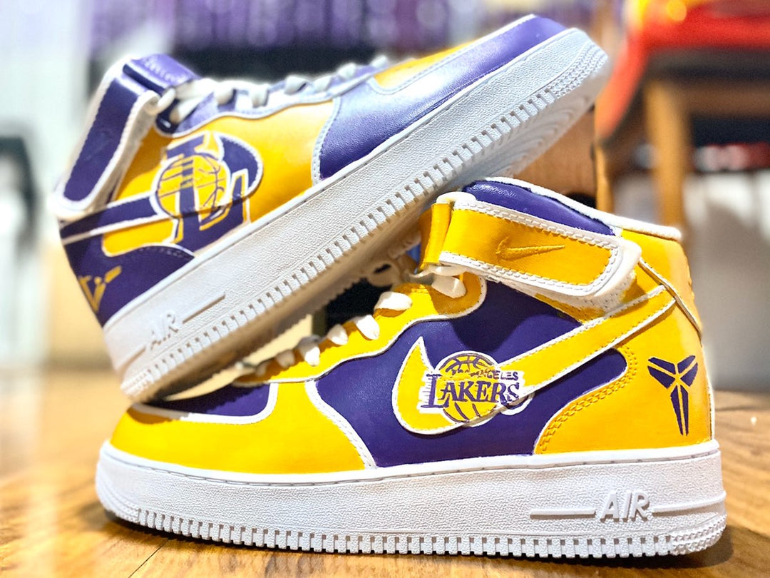 Custom Air Force 1 Purple Yellow Lakers Kobe Mid