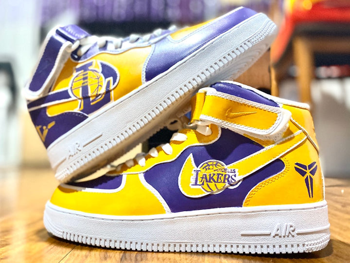 Custom Air Force 1 Purple Yellow Lakers Kobe Mid