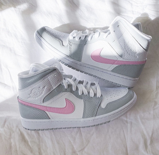 Custom Air Jordan 1 Grey Pink Swoosh