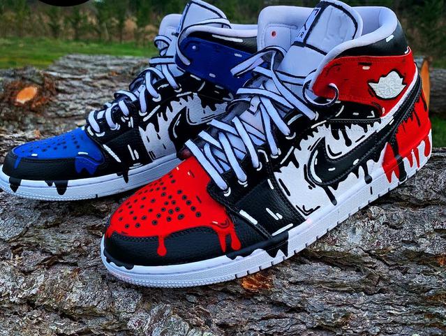 Custom Air Jordan 1 Blue Red Black Drip