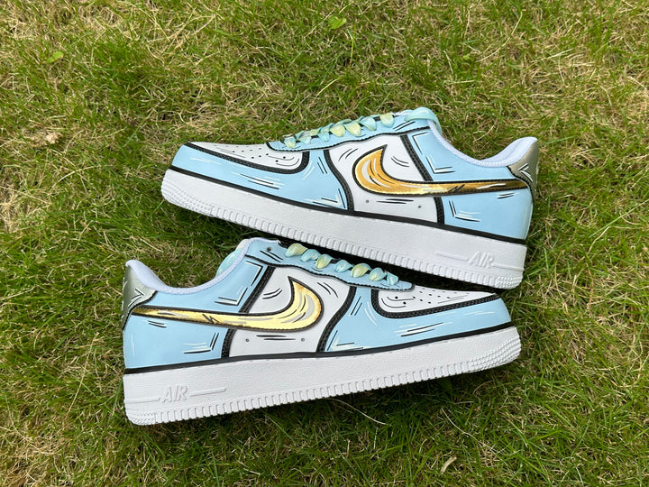 Custom Air Force 1 Blue Gold Cartoon